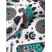Mens Ethnic Vintage Feather Print Lapel Contrast Short Sleeve Shirts