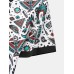Mens Ethnic Vintage Feather Print Lapel Contrast Short Sleeve Shirts