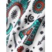 Mens Ethnic Vintage Feather Print Lapel Contrast Short Sleeve Shirts