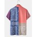 Mens Ethnic Vintage Floral Print Color Block Short Sleeve Shirts