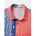 Mens Ethnic Vintage Floral Print Color Block Short Sleeve Shirts