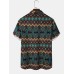 Mens Ethnic Vintage Geometric Print Lapel Short Sleeve Shirts