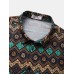 Mens Ethnic Vintage Geometric Print Lapel Short Sleeve Shirts
