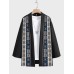 Mens Ethnic Vintage Geometric Print Patchwork Loose 3/4 Sleeve Kimono