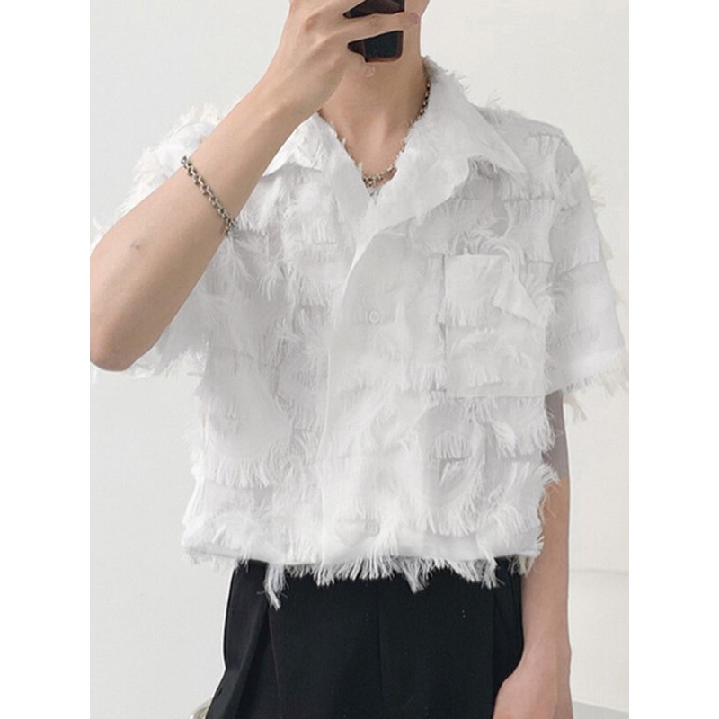 Mens Eyelash Fringe Design Short Sleeve Shirt