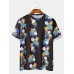 Mens Fashion Floral Printing Crew Neck Breathable Short Sleeve Casual T-Shirts