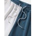 Mens Fish Wave Embroidery Patchwork Corduroy Drawstring Waist Shorts