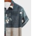 Mens Floral Print Patchwork Lapel Short Sleeve Shirts