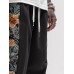 Mens Floral Side Print Patchwork Loose Drawstring Waist Pants