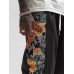 Mens Floral Side Print Patchwork Loose Drawstring Waist Pants