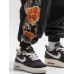 Mens Floral Side Print Patchwork Loose Drawstring Waist Pants