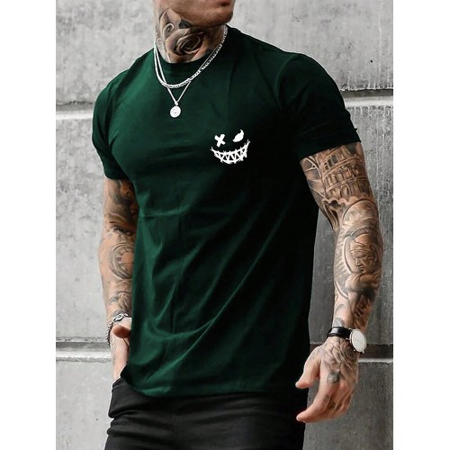 Mens Funny Smile Print Crew Neck Short Sleeve T-Shirts