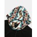 Mens Geometric Print Patchwork Chest Pocket Short Sleeve Hooded T-Shirts