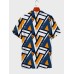 Mens Irregular Geometric Print Revere Collar Short Sleeve Shirts