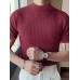 Mens Japan Half-collar Solid Short Sleeve T-shirt