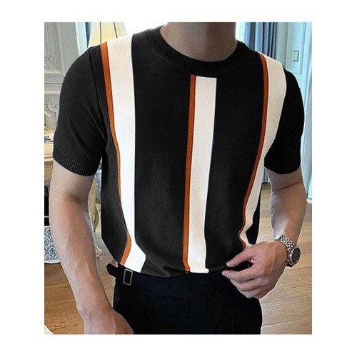 Mens Japan Striped Short Sleeve Knit T-shirt