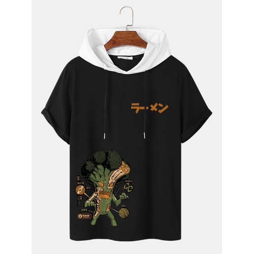 Mens Japanese Cartoon Print Short Sleeve Hooded T-Shirts