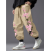 Mens Japanese Cherry Blossoms Print Loose Drawstring Waist Pants
