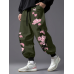 Mens Japanese Cherry Blossoms Print Loose Drawstring Waist Pants