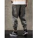 Mens Japanese Embroidered Seam Detail Casual Drawstring Waist Pants