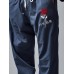 Mens Japanese Floral Embroidered Loose Drawstring Waist Pants