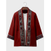 Mens Japanese Geometric Pattern Patchwork Loose 3/4 Sleeve Kimono