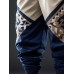 Mens Japanese Geometric Print Patchwork Loose Drawstring Waist Pants