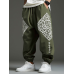 Mens Japanese Graphic Elastic Cuff Drawstring Waist Loose Pants