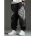 Mens Japanese Graphic Elastic Cuff Drawstring Waist Loose Pants