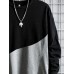 Mens Japanese Print Patchwork Curved Hem Long Sleeve T-Shirts