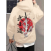 Mens Japanese Warrior Cat Floral Back Print Long Sleeve Hoodies