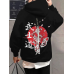 Mens Japanese Warrior Cat Floral Back Print Long Sleeve Hoodies