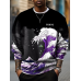 Mens Japanese Wave Print Crew Neck Long Sleeve Pullover Sweatshirts