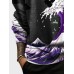 Mens Japanese Wave Print Crew Neck Long Sleeve Pullover Sweatshirts