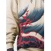 Mens Japanese Wave Print Long Sleeve Loose Drawstring Hoodies