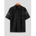 Mens Lace Patchwork Lapel Short Sleeve Shirt