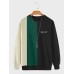 Mens Letter Print Color Block Patchwork Casual Pullover Sweatshirts