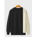 Mens Letter Print Color Block Patchwork Casual Pullover Sweatshirts