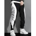 Mens Letter Print Color Block Patchwork Drawstring Waist Sweatpants