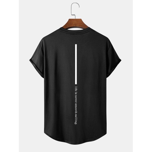 Mens Line Slogan Back Print Curved Hem Short Sleeve T-Shirts