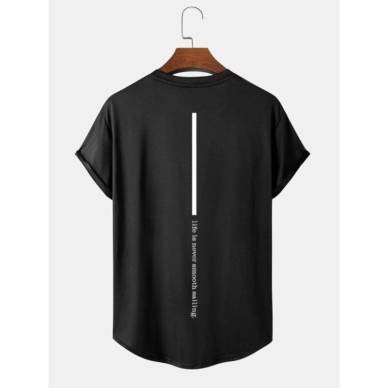 Mens Line Slogan Back Print Curved Hem Short Sleeve T-Shirts