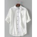 Mens Linen Solid Color Short Sleeve Chest Pocket Loose Shirts