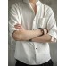 Mens Linen Solid Color Short Sleeve Chest Pocket Loose Shirts