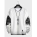 Mens Newspaper Print Patchwork Crew Neck Pullover Sweatshirts