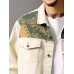 Mens Plant Print Patchwork Flap Pocket Lapel Loose Jacket