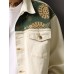 Mens Plant Print Patchwork Flap Pocket Lapel Loose Jacket