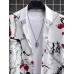 Mens Plum Blossom Print Lapel Collar Short Sleeve Shirts