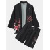 Mens Plum Bossom Japanese Print 3/4 Sleeve Kimono Two Pieces Outfits