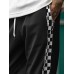 Mens Side Checkered Patchwork Loose Drawstring Waist Sweatpants