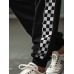 Mens Side Checkered Patchwork Loose Drawstring Waist Sweatpants